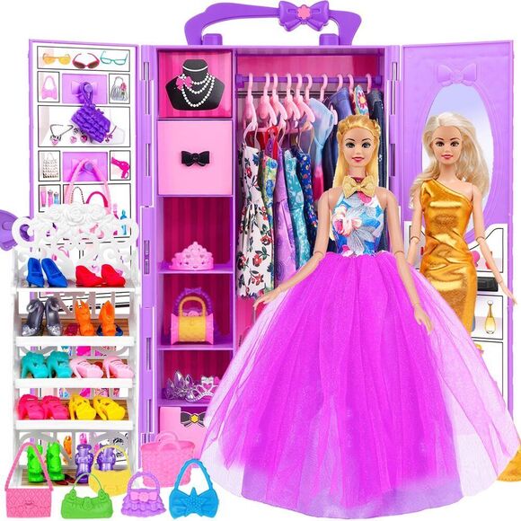 Doll And Doll Accessories 106 Pcs Doll Clothes And Accessories Purple Doll Clos